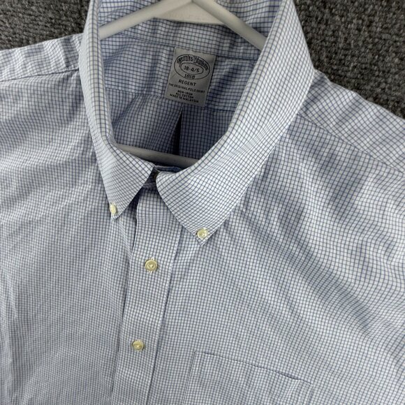 Brooks Brothers Button-Down Cotton 18 4/5 Regent Check Blue Non-Iron Shirt Men - Picture 3 of 14
